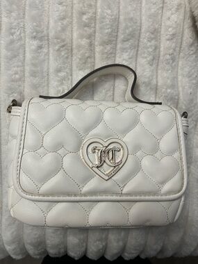 White Quilted Heart-Accent Top Handle Bag